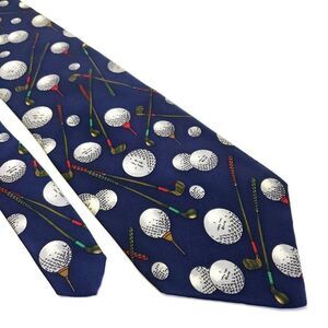 Rooster Golf Print Blue Silk Tie‎ Short Wide